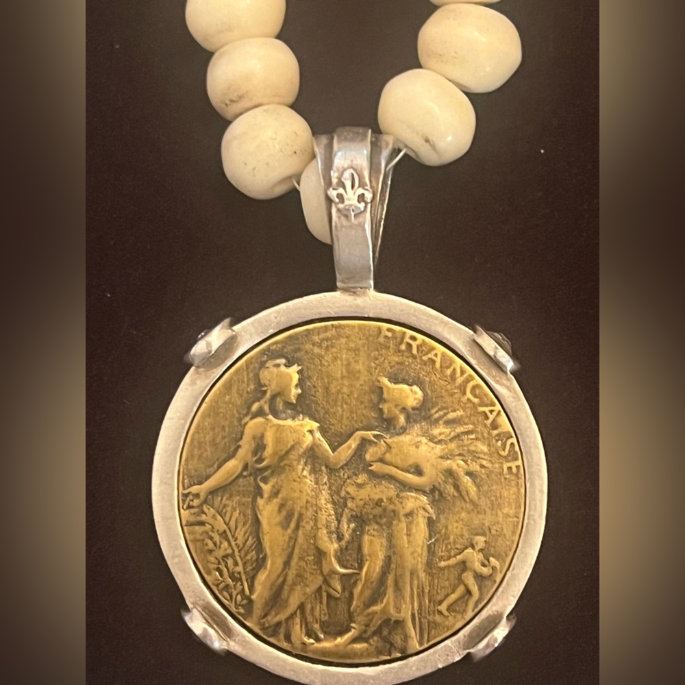 French Kande Magnesite Beaded and Brass Pendant Necklace